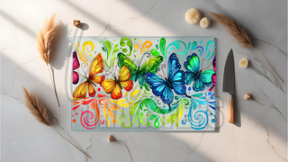 GLASS CUTTING BOARD SUBLIMATION PRINT- BRIGHT BUTTERFLIES