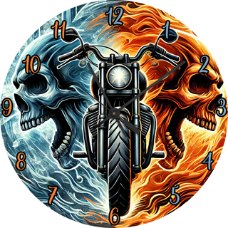 BIKE SKULLS - READY TO SHIP 30CM CLOCK TRANSFER