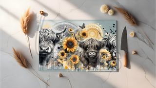 GLASS CUTTING BOARD SUBLIMATION PRINT- BLACK AND YELLOW HIGHLAND