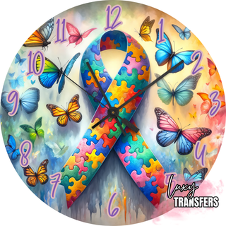 Lux Label & Co. AUTISM RAINBOW - READY TO SHIP 30CM CLOCK TRANSFER
