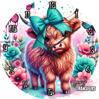 Lux Label & Co. HIGHLAND WITH TEAL BOW - 30CM CLOCK TRANSFER