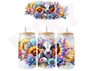 Lux Label & Co. Uv DTF Print Wraps FLORAL COW - INSTOCK 16 OZ UV DTF WRAP