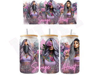 Lux Label & Co. Uv DTF Print Wraps HER ATTITUTE IS SAVAGE BUT HER HEART IS GOLD- INSTOCK 16 OZ UV DTF WRAP
