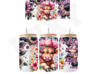 Lux Label & Co. Uv DTF Print Wraps JUST A GIRL WHO LOVES HIGHLAND COWS 2.0 - INSTOCK 16 OZ UV DTF WRAP