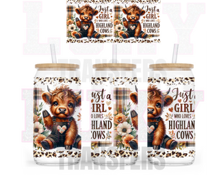 Lux Label & Co. Uv DTF Print Wraps JUST A GIRL WHO LOVES HIGHLAND COWS - INSTOCK 16 OZ UV DTF WRAP