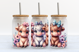 Lux Label & Co. Uv DTF Print Wraps MINI CARTOON HIGHLANDS COW - INSTOCK 16 OZ UV DTF WRAP
