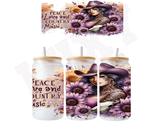 Lux Label & Co. Uv DTF Print Wraps PEACE LOVE AND COUNTRY MUSIC - INSTOCK 16 OZ UV DTF WRAP