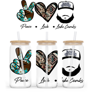Lux Label & Co. Uv DTF Print Wraps PEACE LOVE LUKE COMBS- INSTOCK 16 OZ UV DTF WRAP