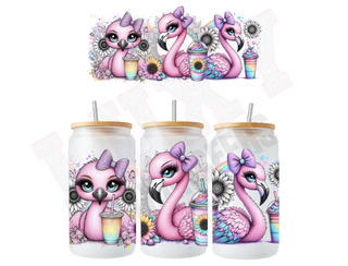 Lux Label & Co. Uv DTF Print Wraps PINK FLAMINGOS- INSTOCK 16 OZ UV DTF WRAP