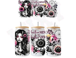 Lux Label & Co. Uv DTF Print Wraps POSITIVE MIND POSITIVE VIBES- INSTOCK 16 OZ UV DTF WRAP