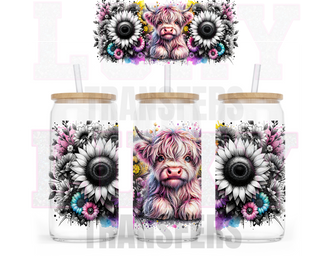 Lux Label & Co. Uv DTF Print Wraps SINGLE HIGHLAND COW - INSTOCK 16 OZ UV DTF WRAP