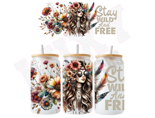 Lux Label & Co. Uv DTF Print Wraps STAY WILD AND FREE- INSTOCK 16 OZ UV DTF WRAP