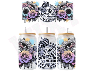 Lux Label & Co. Uv DTF Print Wraps SURVIVING MOTHERHOOD ONE MELTDOWN AT A TIME- INSTOCK 16 OZ UV DTF WRAP
