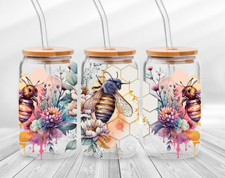 Lux Label & Co. Uv DTF Print Wraps WATERCOLOUR BEE- INSTOCK 16 OZ UV DTF WRAP