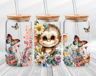 Lux Label & Co. Uv DTF Print Wraps WATERCOLOUR MONKEY- INSTOCK 16 OZ UV DTF WRAP