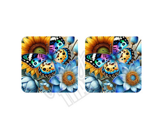 BUTTERFLIES AND FLOWERS -  DRINK COASTER SUBLIMATION PRINT (SET OF 2)