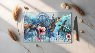 GLASS CUTTING BOARD SUBLIMATION PRINT- OCEAN TURTLES