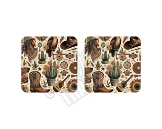 COUNTRY BOOTS AND CACTUS - DRINK COASTER SUBLIMATION PRINT (SET OF 2)
