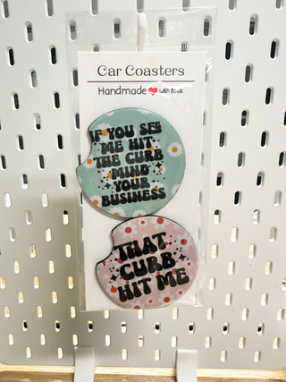 PRE MADE DRINK CAR COASTERS- THAT CURB HIT ME