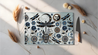GLASS CUTTING BOARD SUBLIMATION PRINT- MYSTICAL DRAGONFLY