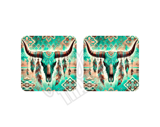 TEAL LONGHORNS  - DRINK COASTER SUBLIMATION PRINT (SET OF 2)
