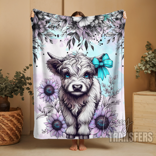 WATERCOLOUR HIGHLAND COW PLUSH BLANKET 60" x 80"