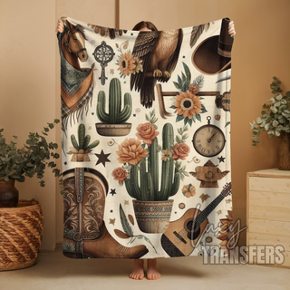 PLUSH BLANKET- COUNTRY BOOTS AND CACTUS