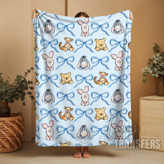 PLUSH BLANKET- BLUE BOWS AND P BEAR