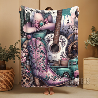 COUNTRY BOOTS PLUSH BLANKET 60" x 80"