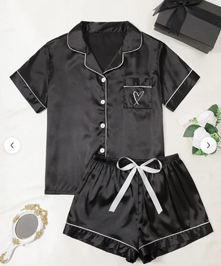 BLACK SATIN- ADULTS PJS