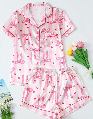 PINK STRIPES AND BOWS - ADULTS PJS