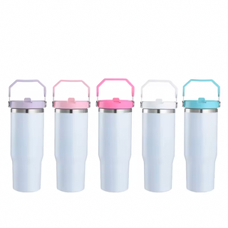 Lux Label & Co. 30oz  WHITE TUMBLER WITH PASTEL COLOUR HANDLE - INSTOCK