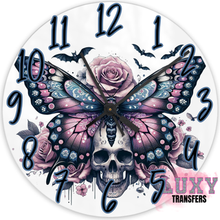 Lux Label & Co. BUTTERFLY SKULL -30CM CLOCK TRANSFER