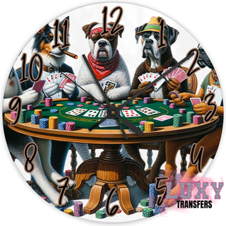 Lux Label & Co. DOGS PLAYING POKER - 30CM CLOCK TRANSFER