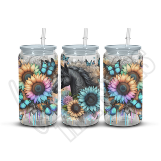 Lux Label & Co. HORSE AND BRIGHT FLOWERS  - 16OZ