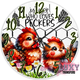 Lux Label & Co. JUST A GIRL WHO LOVES PECKERS -30CM CLOCK TRANSFER