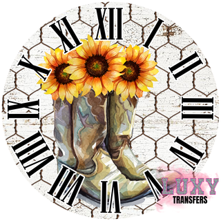 Lux Label & Co. SUNFLOWER COUNTRY BOOTS LUXY READY MADE DECOR CLOCK