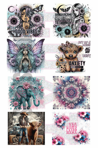 Lux Label & Co. SUBLIMATION PRINTS GRUNGE & MYSTICAL SUBLIMATION GANG SHEET- PRE DESIGNED