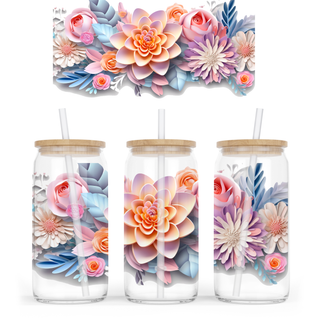 Lux Label & Co. Uv DTF Print Wraps 3D FLOWERS- INSTOCK 16 OZ UV DTF WRAP