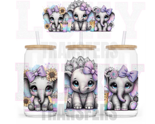 Lux Label & Co. Uv DTF Print Wraps BABY ELEPHANTS - INSTOCK 16 OZ UV DTF WRAP