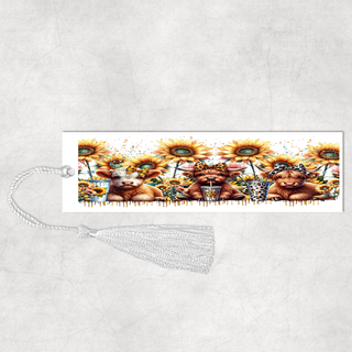 Lux Label & Co. Uv DTF Print Wraps BABY HIGHLAND COWS WITH SUNFLOWER BOWS- INSTOCK BOOKMARK UV DTF