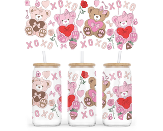 Lux Label & Co. Uv DTF Print Wraps BEAR HUGS & KISSES- INSTOCK 16 OZ UV DTF WRAP