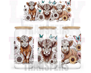 Lux Label & Co. Uv DTF Print Wraps BOHO HIGHLAND COWS - INSTOCK 16 OZ UV DTF WRAP