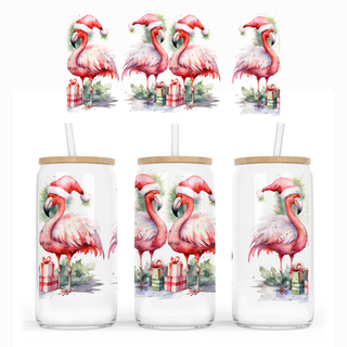 Lux Label & Co. Uv DTF Print Wraps CHRISTMAS FLAMINGOS- INSTOCK 16 OZ UV DTF WRAP