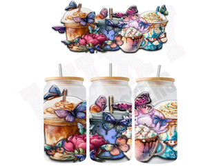 Lux Label & Co. Uv DTF Print Wraps COFFEE & BUTTERFLIES - INSTOCK 16 OZ UV DTF WRAP