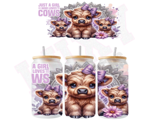 Lux Label & Co. Uv DTF Print Wraps JUST A GIRL WHO LOVES COWS -  INSTOCK 16 OZ UV DTF WRAP