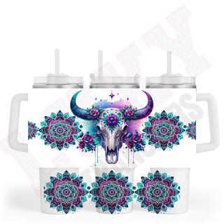 Lux Label & Co. Uv DTF Print Wraps MYSTICAL LONGHORNS- INSTOCK 40 OZ UV DTF WRAP