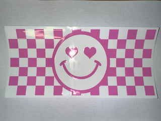 Lux Label & Co. Uv DTF Print Wraps PINK SMILEY- INSTOCK 16 OZ UV DTF WRAP