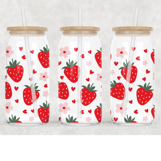 Lux Label & Co. Uv DTF Print Wraps STRAWBERRIES- INSTOCK 16 OZ UV DTF WRAP