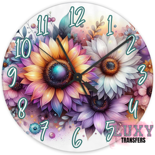 Lux Label & Co. WATERCOLOUR FLOWERS- 30CM CLOCK TRANSFER